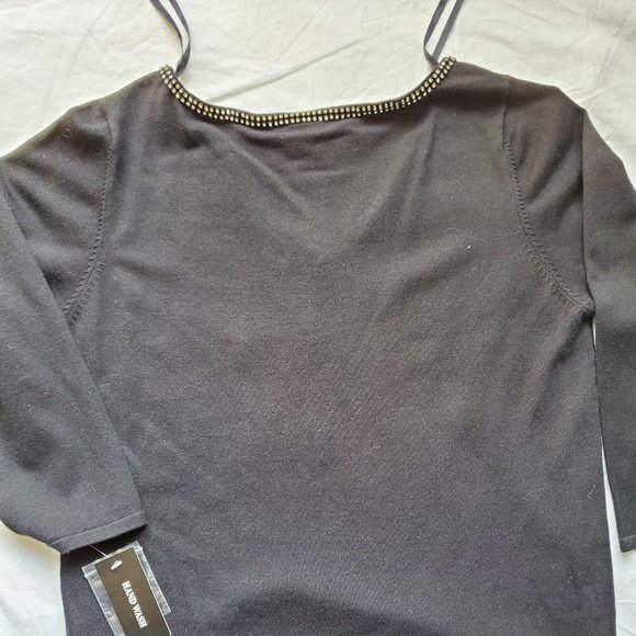 Peter Nygard black knit top with bling V neck sz L NWT - Picture 4 of 5